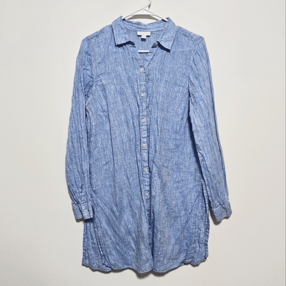 J. Jill Love Linen 100% Linen Tunic Top Button Up Lightweight Spring Blue Small - Picture 2 of 9
